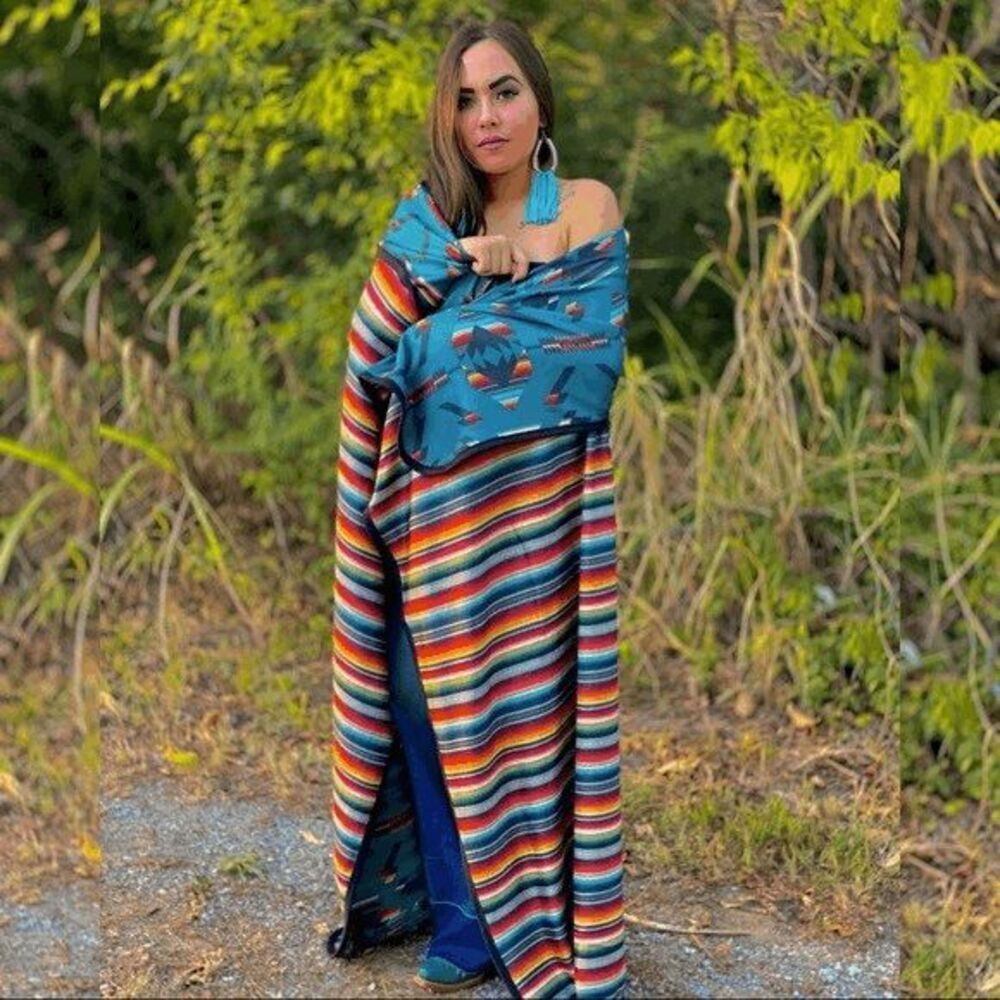 NEW w tag Crazy Train reversible soft serape print blanket western cowboy aztec